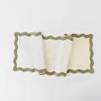 Bowie Scalloped Bath Runner - Ivory/Olive Green